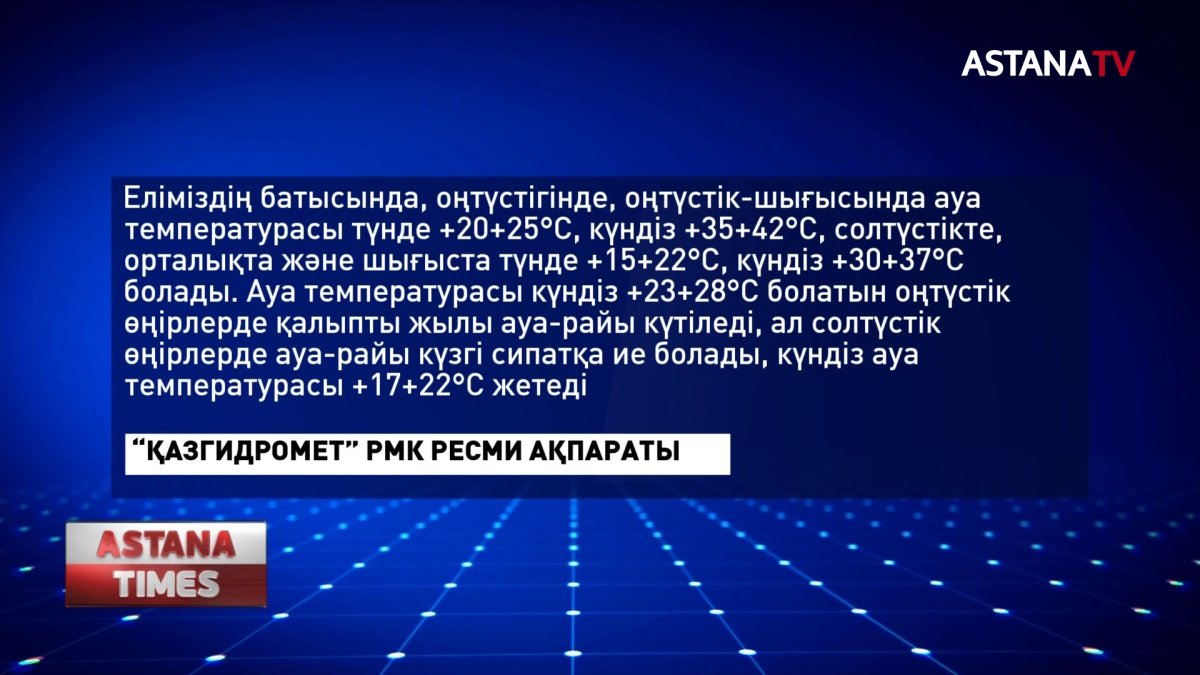 Ел аумағында тамыз айы күннің салқындауы мен қатты жел күтілуде