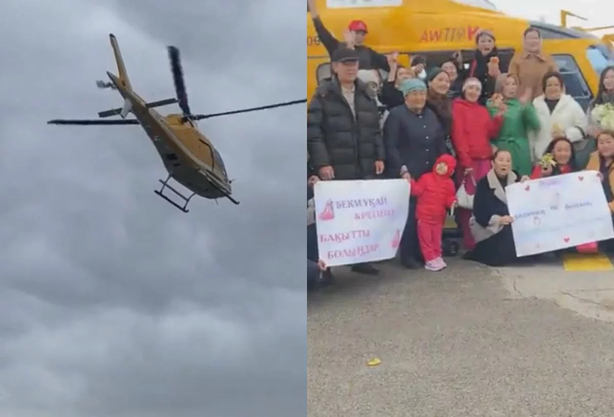 Желіде құдалардың тікұшақпен келген видеосы пайда болды