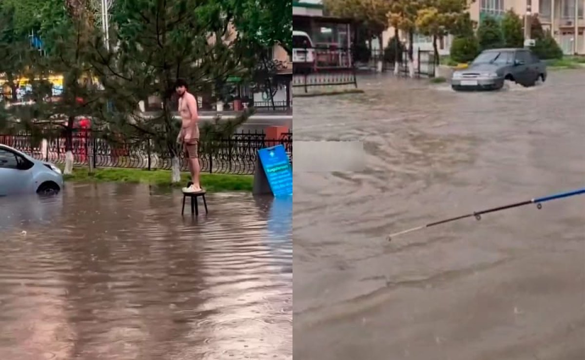 Вызывайте "Яндекс.Лодку": горожане ловят рыбу и купаются в подтопленном Ташкенте