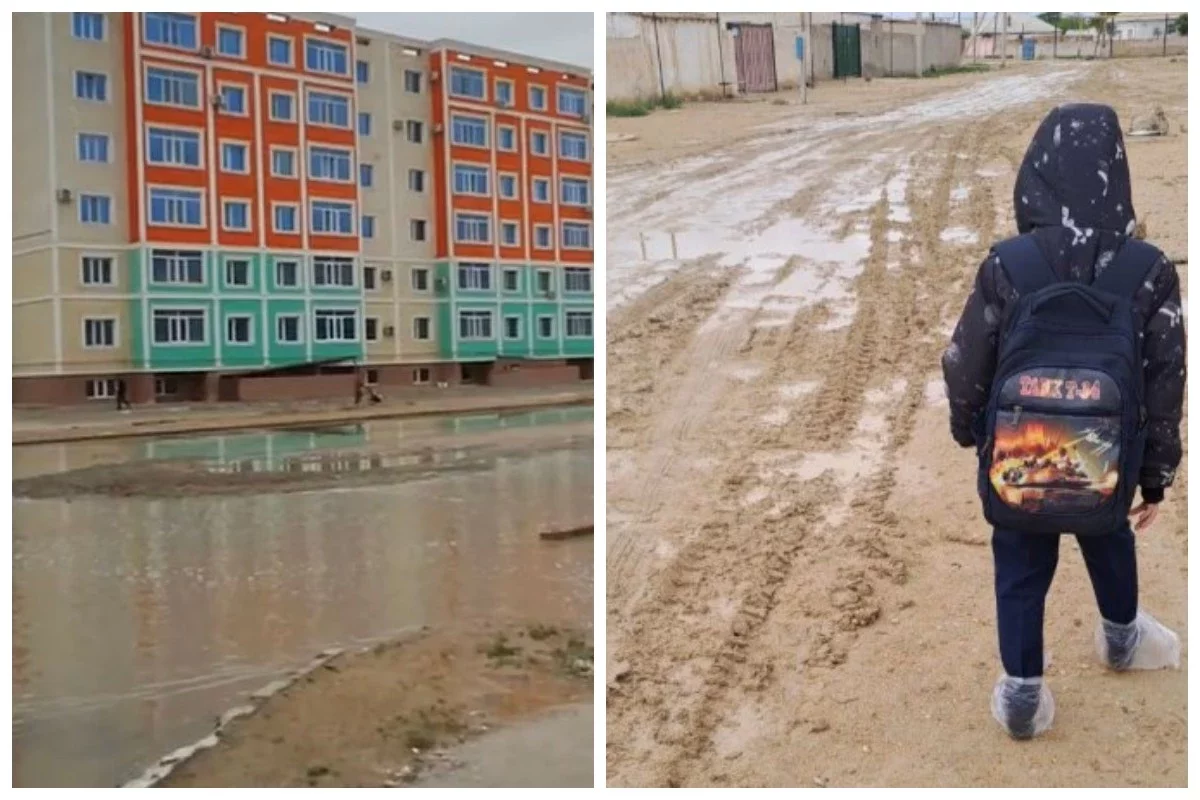 Су тобыққа дейін жетеді: Ақтауда жаңбырдан кейін үйлерді су басқан