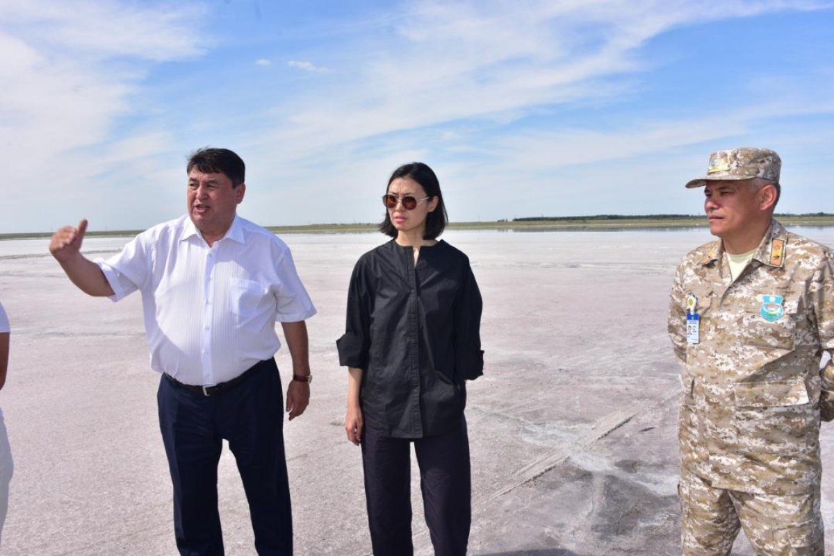 Природно-климатический фактор: Сулейменова посетила розовое озеро в Павлодарской области, названы причины обмеления