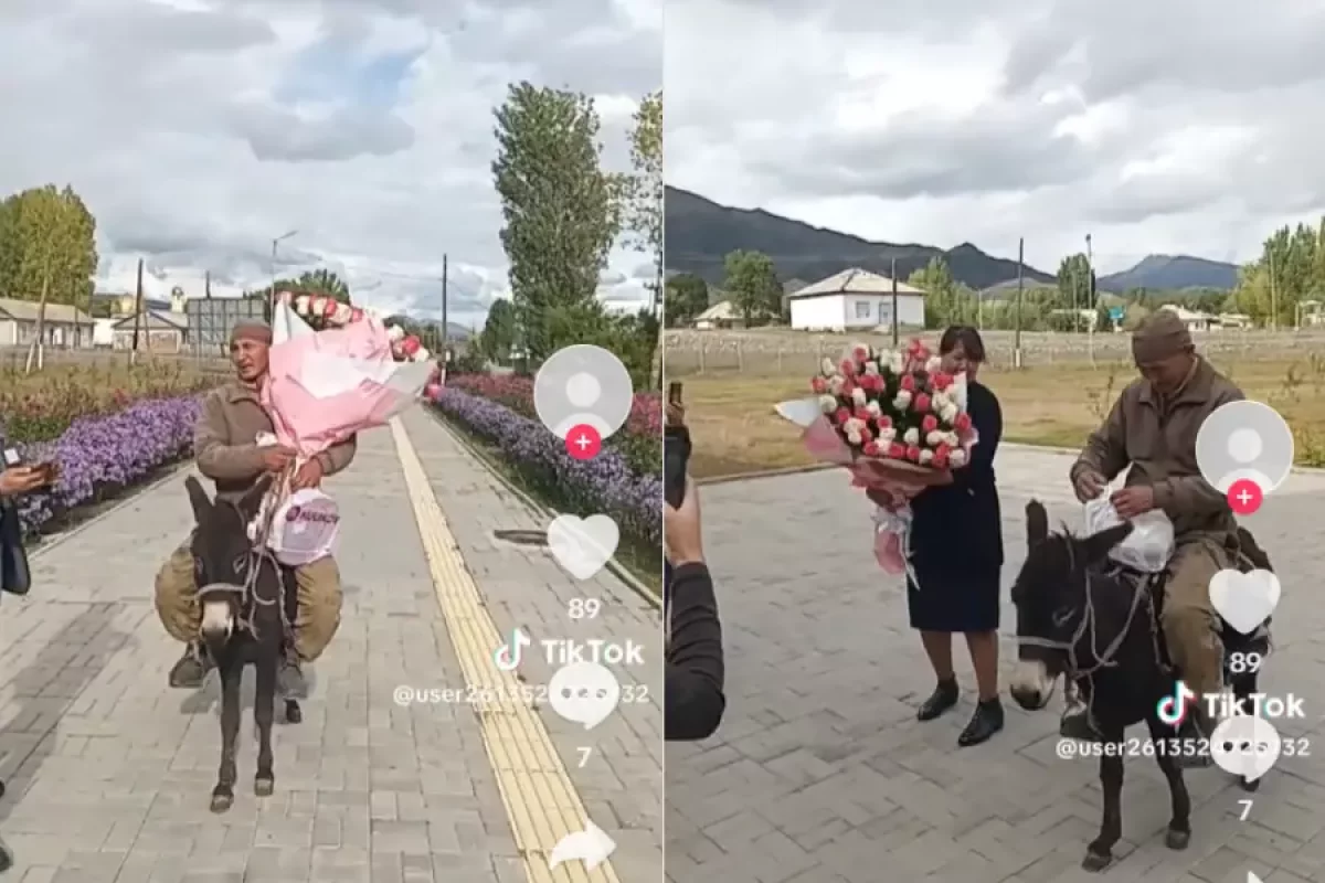 Әйелінің туған күніне деп есекпен гүл тасыған ер адам көпшілікті тәнті етті