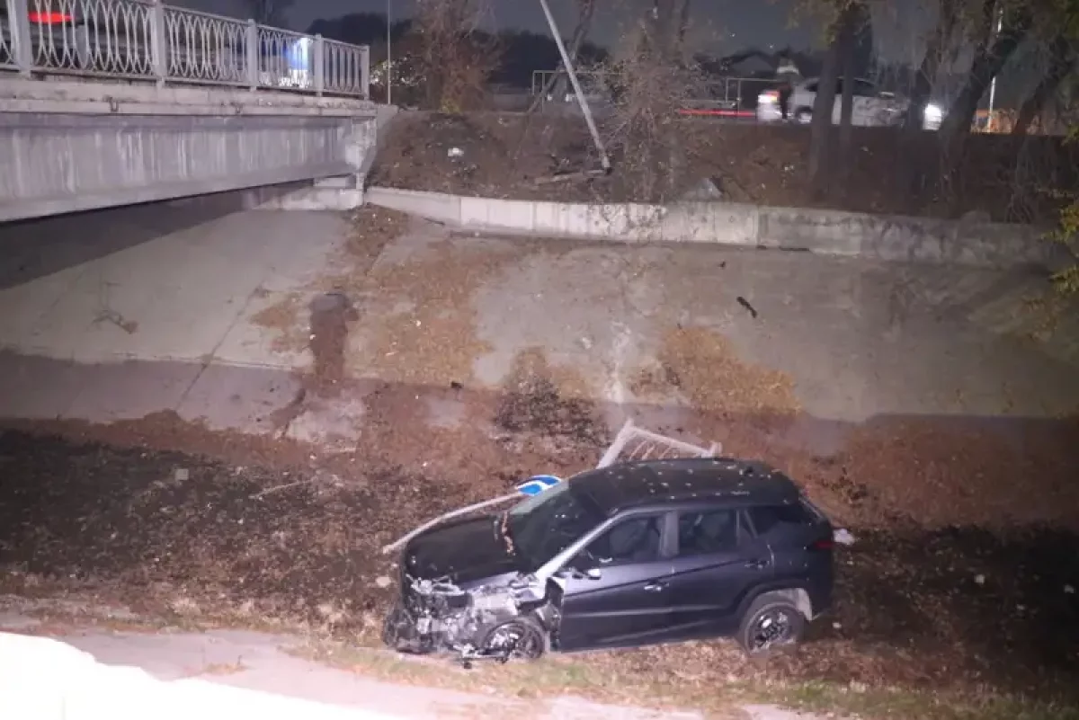 Из-за проблем с тормозами автомобиль кубарем слетел в Большой Алматинский канал