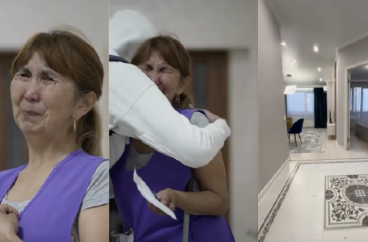 "Ми ісігіне шалдыққан". Қара бетперде киген жігіт 14 жыл тазалықшы болып жұмыс істейтін жалғызбасты анаға пәтер сыйлады