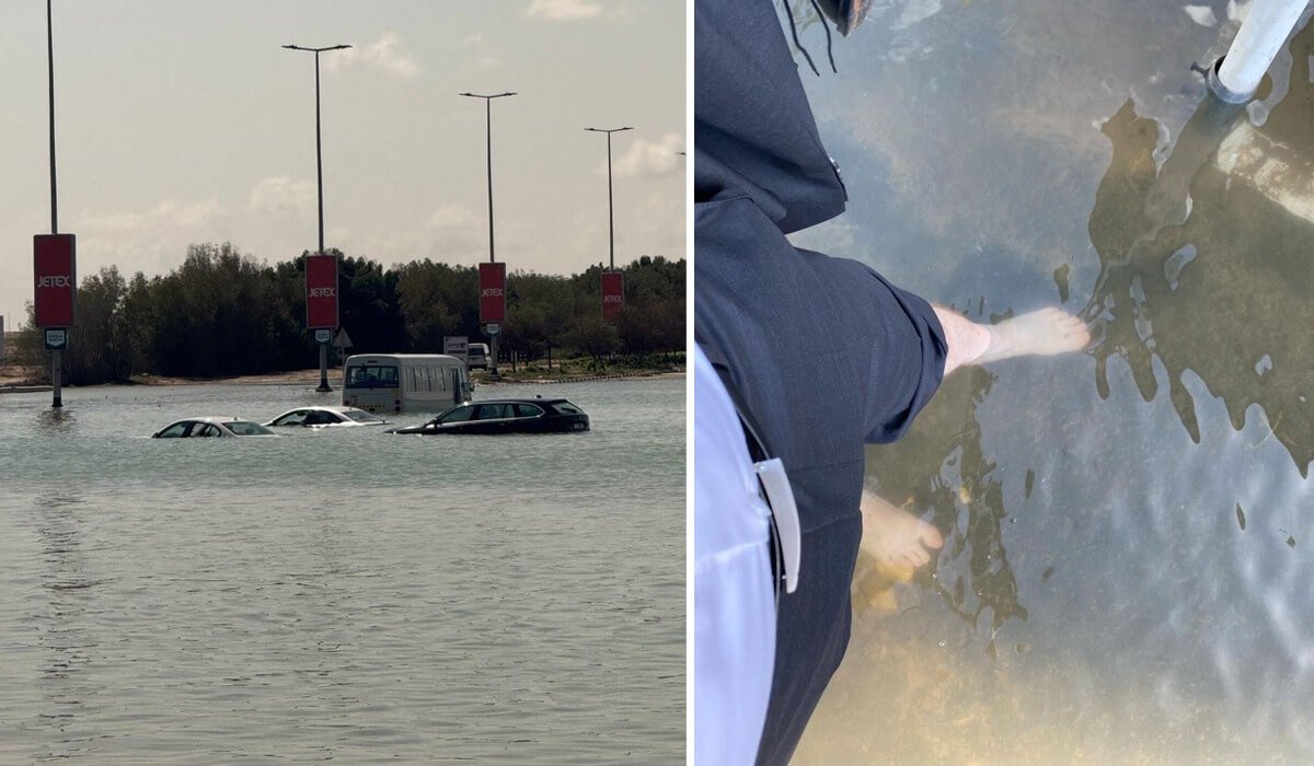 «4 сағат такси күттік»: Дубайда жұмыс істейтін қазақ жігіті нөсер жауын кезінде суға батқан көліктерді көрсетті