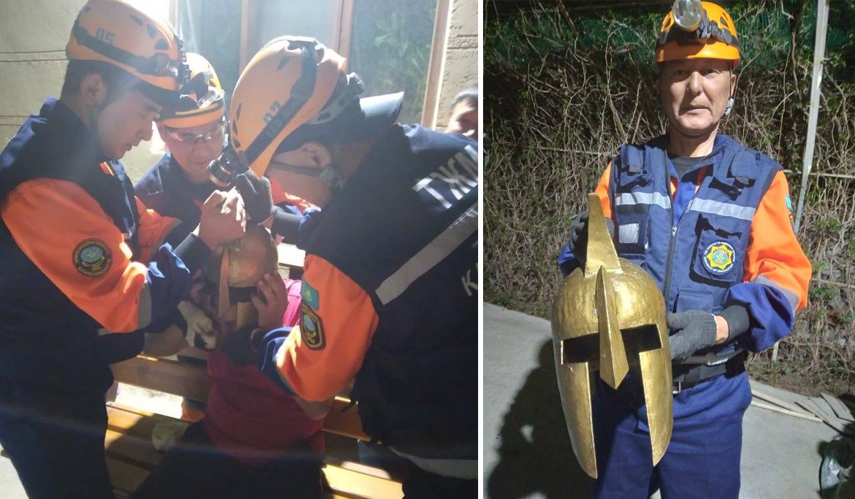 Құтқарушылар қызылордалық жігіттің басынан темір дулығаны әрең шешті