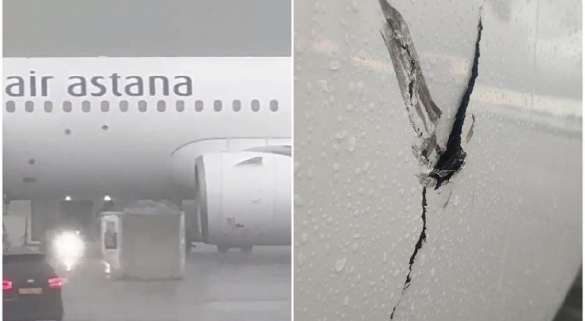 Последствия града в аэропорту Астаны: повреждена крыша и борт Air Astana