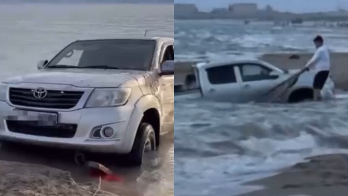 Житель Актау заехал на автомобиле в море и застрял