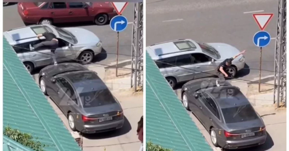 Көліктің төбесіне секіріп, терезесін сындырды