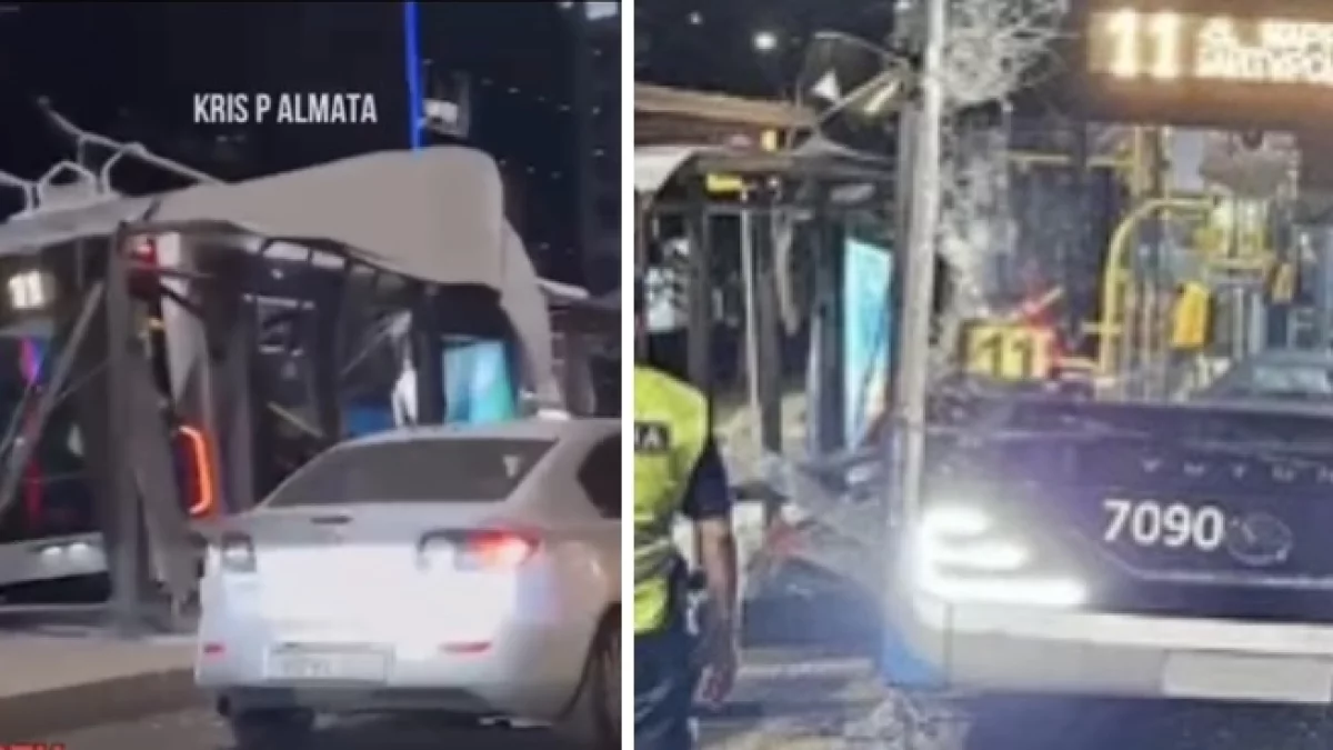 Троллейбус въехал в автобусную остановку в Алматы