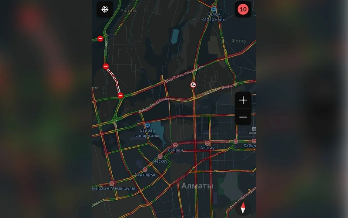 Алматыда ауа райына байланысты кептеліс 10 балға жетті