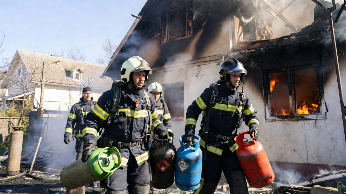 Пожарные вынесли 10 газовых баллонов из горящей постройки в Актобе (ВИДЕО)