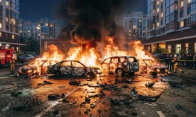 Сразу пять автомобилей загорелись на парковке возле жилого комплекса в Астане