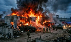 На военной базе произошел крупный пожар, есть погибшие и пострадавшие