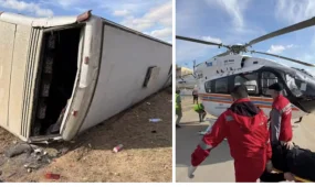 30 человек пострадали при опрокидывании вахтового автобуса в Карагандинской области