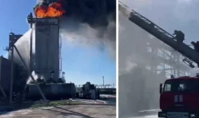 Крупный пожар тушат на зерносушилке в СКО