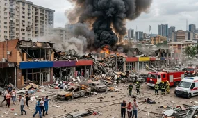 Взрыв спровоцировал крупный пожар: уничтожены сотни магазинов