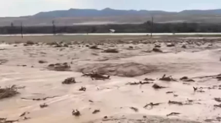 Шарын шатқалында жаңбыр салдарынан жолды лай басқан су шайып кеткен