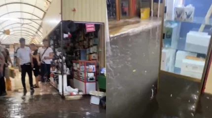 Алматыда жаңбыр салдарынан «Ялян» сауда үйін су басты