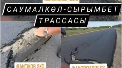 СҚО-да жаңадан салынған асфальт жол ыдырап кеткен