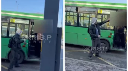 Алматыда қолына пышаққа ұқсас зат ұстаған ер адамдар автобус жүргізушісімен төбелесті