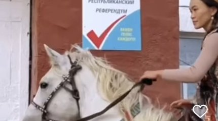 Верхом на коне приехала на референдум знаменитая пастушка из Северного Казахстана