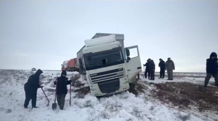 29 фур попали в снежный плен на трассе в Мангистау