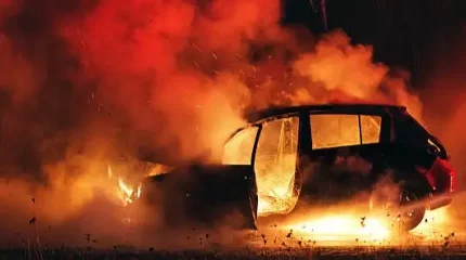 Шымкентте көшеде келе жатқан көлік өртеніп кетті