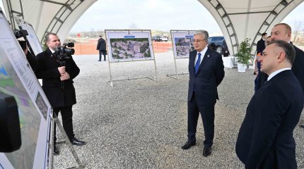 Президенты Казахстана и Азербайджана осмотрели территорию строительства Физулинской городской центральной больницы