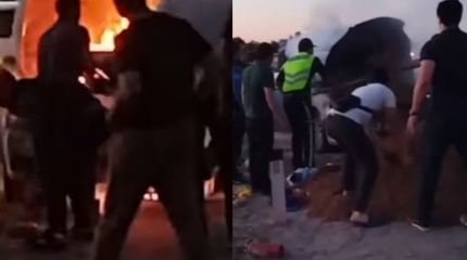 Қариялар мінген көлік тас жолда өртеніп кетті