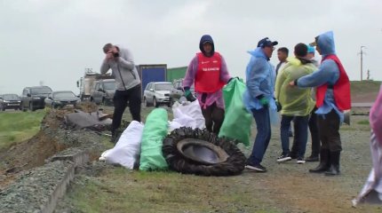 На трассе Астана-Алматы продолжается эстафета "Таза Қазақстан"