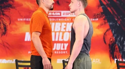 Жәнібек Әлімханұлы мен жеңілмеген жаңазеландиялық қарсыласы жекпе-жек алдында көз түйістірді