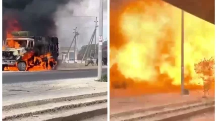 Маңғыстау облысында көшеде қоқыс таситын көлік өртеніп, жарылыс болды