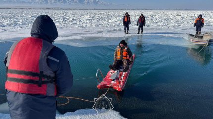 Льдину с 25 рыбаками унесло на Алаколе