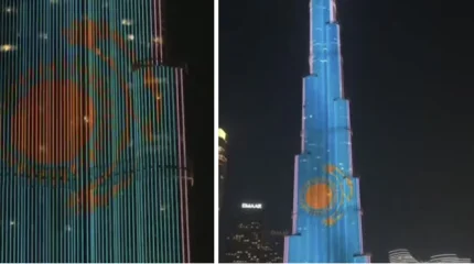 Бурдж-Халифа в Дубае засиял в цветах флага Казахстана