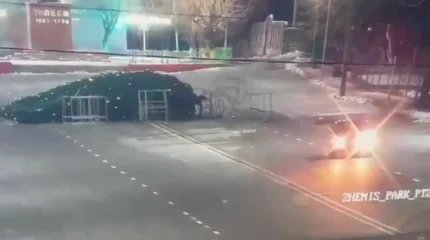 Түркістан облысында көлік жүргізуші орталық алаңдағы шыршаны құлатып кетті