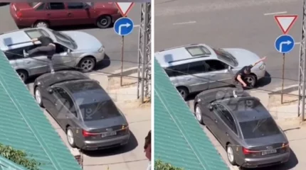 Көліктің төбесіне секіріп, терезесін сындырды