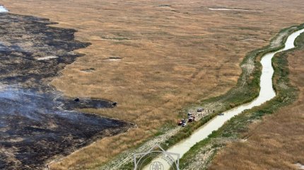 Гигантский пожар тушат с вертолета в резервате в Атырауской области