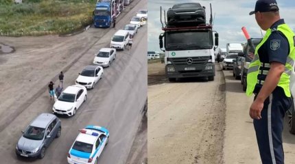 На границе с Россией скопились грузовики: полиция помогает водителям и регулирует движение