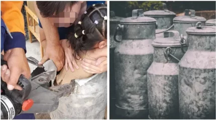 Аягөзде бес жасар қыз алюминий бөшкеге кіріп, шыға алмай қалған