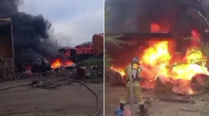 Два грузовика и покрышки сгорели на территории предприятия в Актобе