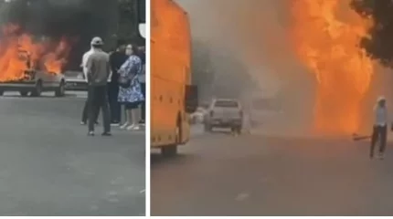 Автомобиль загорелся и взорвался в Шымкенте: есть пострадавший