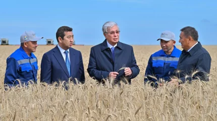 Глава государства ознакомился с ходом уборочной кампании в Акмолинской области