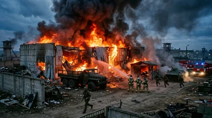 На военной базе произошел крупный пожар, есть погибшие и пострадавшие