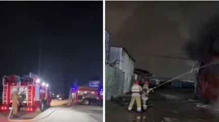 Склад стройматериалов загорелся в Таразе