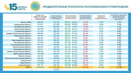 ЦИК: за новую Конституцию Казахстана проголосовали 87,15% граждан