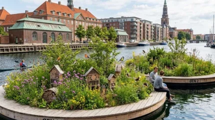 Плавучие острова с цветами для пчел и птиц запустили в гавани Копенгагена