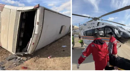 30 человек пострадали при опрокидывании вахтового автобуса в Карагандинской области