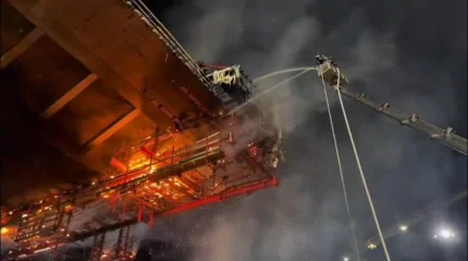 Павлодарда Ертіс өзеніне салынып жатқан көпірден тағы да өрт шықты