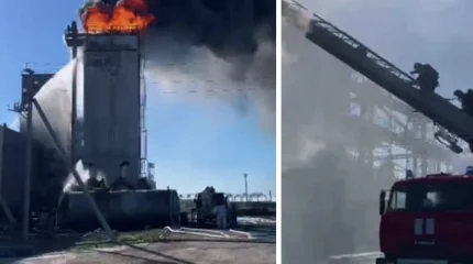 Крупный пожар тушат на зерносушилке в СКО